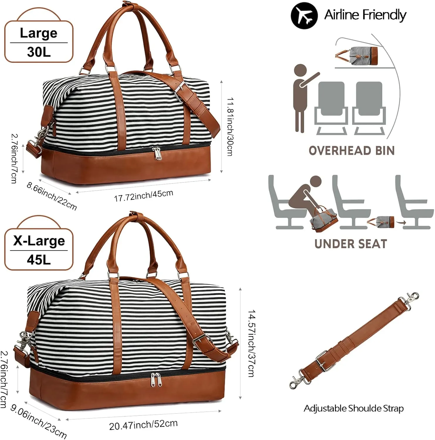 S-ZONE Weekender Bags for Women and Men Travel Duffel Bags with Shoe Compartment Overnight Carry on Duffle Tote Bag