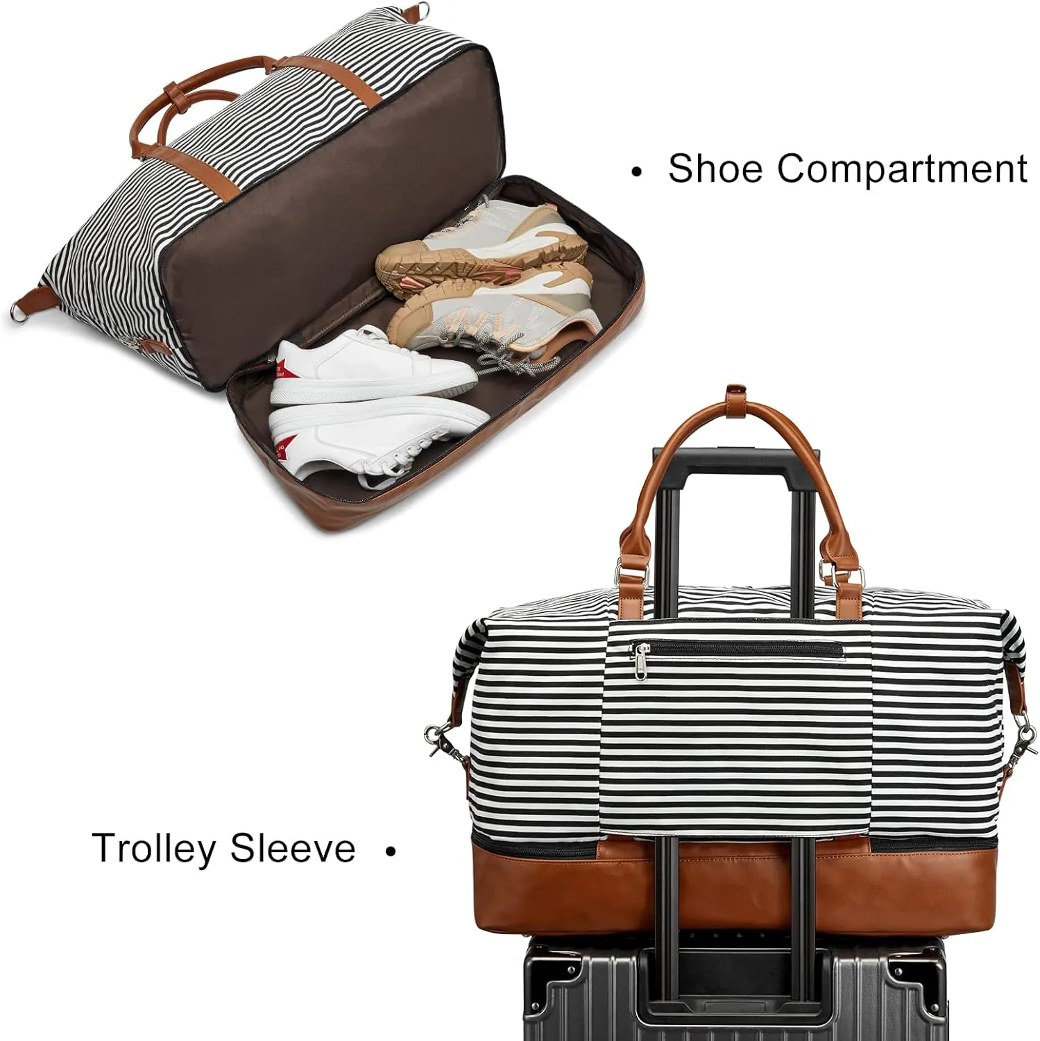 S-ZONE Weekender Bags for Women and Men Travel Duffel Bags with Shoe Compartment Overnight Carry on Duffle Tote Bag