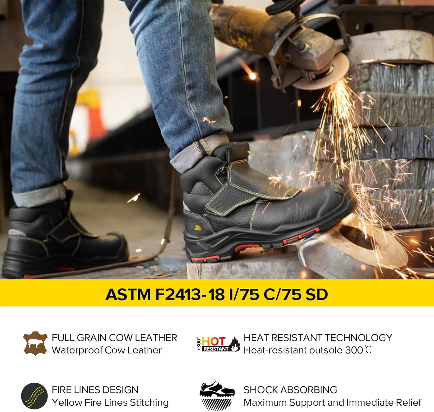 SAFETOE Welding Boots for Men Composite Toe Safety Boots Fire Resistant Welding Boot 300℃Heat Resistant Welder Working Boots