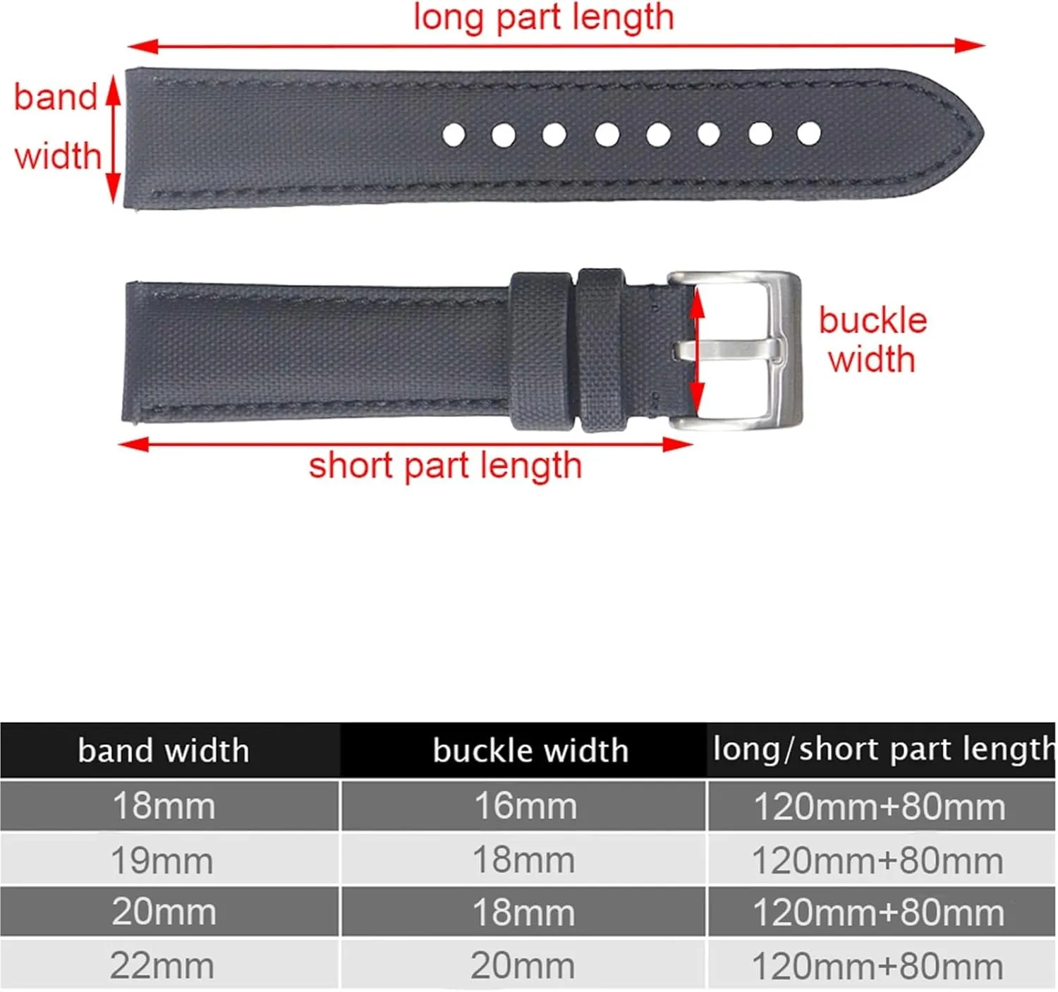 Sailcloth Watch Strap 18mm 19mm 20mm 22mm Replacement Band Qucik Release Wristband