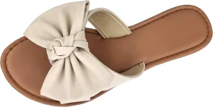 SAMANTHA Sandals Slip On Slide Flat with Twist Knot Bow