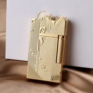 Sanji Lighter Luxury Present Box Packaging Metal Mermaid Lighters Retro Nostalgic One-Piece Pulley Refillable Kerosene Soft Flame Lighter Butane Free Birthday (Gold) (Gold)