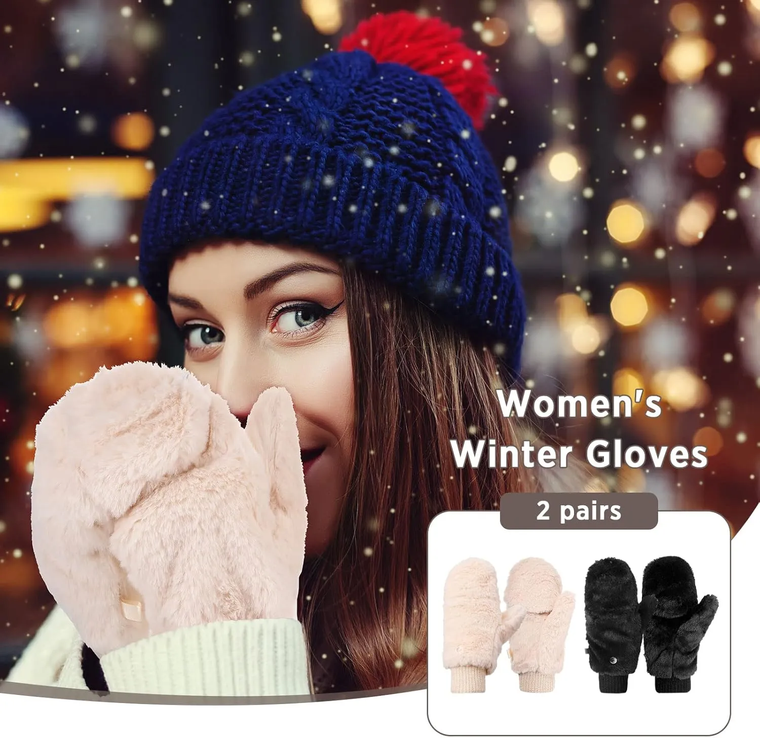 SATINIOR Faux Fur Mittens Fingerless Gloves Convertible Gloves Fluffy Winter Warm Soft Half Finger Fuzzy Mittens for Women