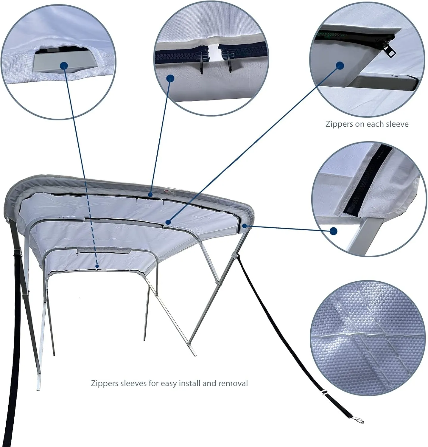 Savvycraft 4 Bow Bimini Top, 10 Feet Long Square Tube Bimini Top Set, Includes Marine Grade Canvas Cover, Storage Boot, Rear Poles with 1 Inch Aluminum Frame, Black, 4 Bow 120" L 54" H 97"- 103" W