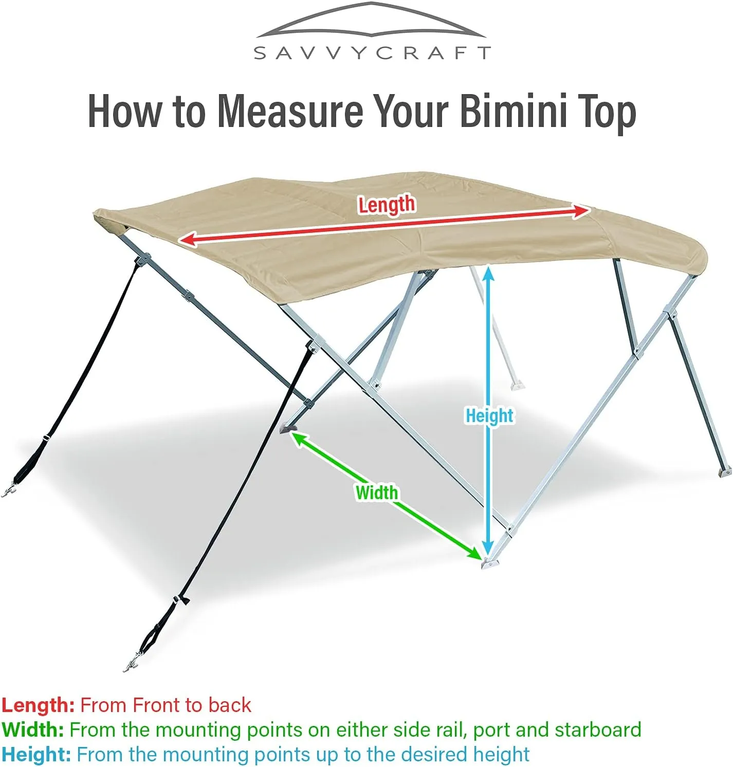 Savvycraft 4 Bow Bimini Top, 10 Feet Long Square Tube Bimini Top Set, Includes Marine Grade Canvas Cover, Storage Boot, Rear Poles with 1 Inch Aluminum Frame, Black, 4 Bow 120" L 54" H 97"- 103" W