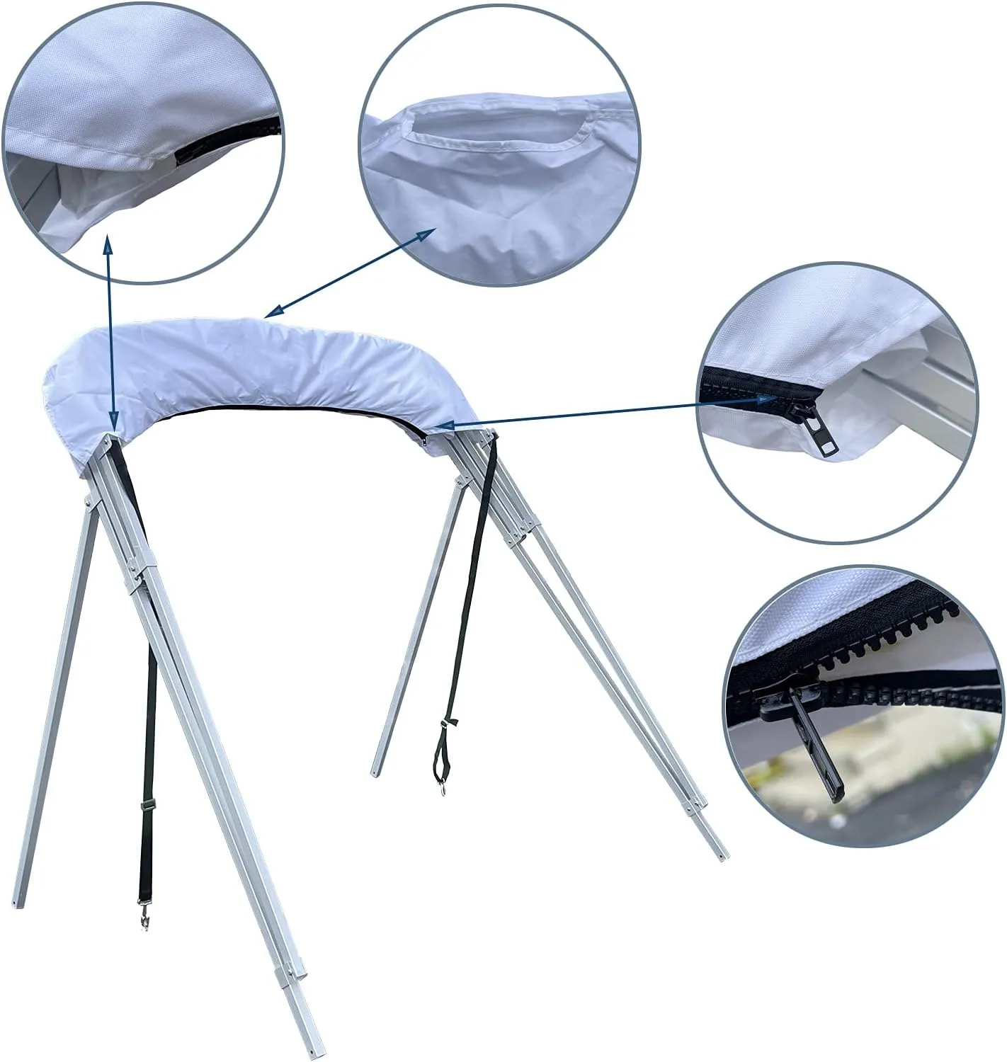 Savvycraft 4 Bow Bimini Top, 10 Feet Long Square Tube Bimini Top Set, Includes Marine Grade Canvas Cover, Storage Boot, Rear Poles with 1 Inch Aluminum Frame, Black, 4 Bow 120" L 54" H 97"- 103" W