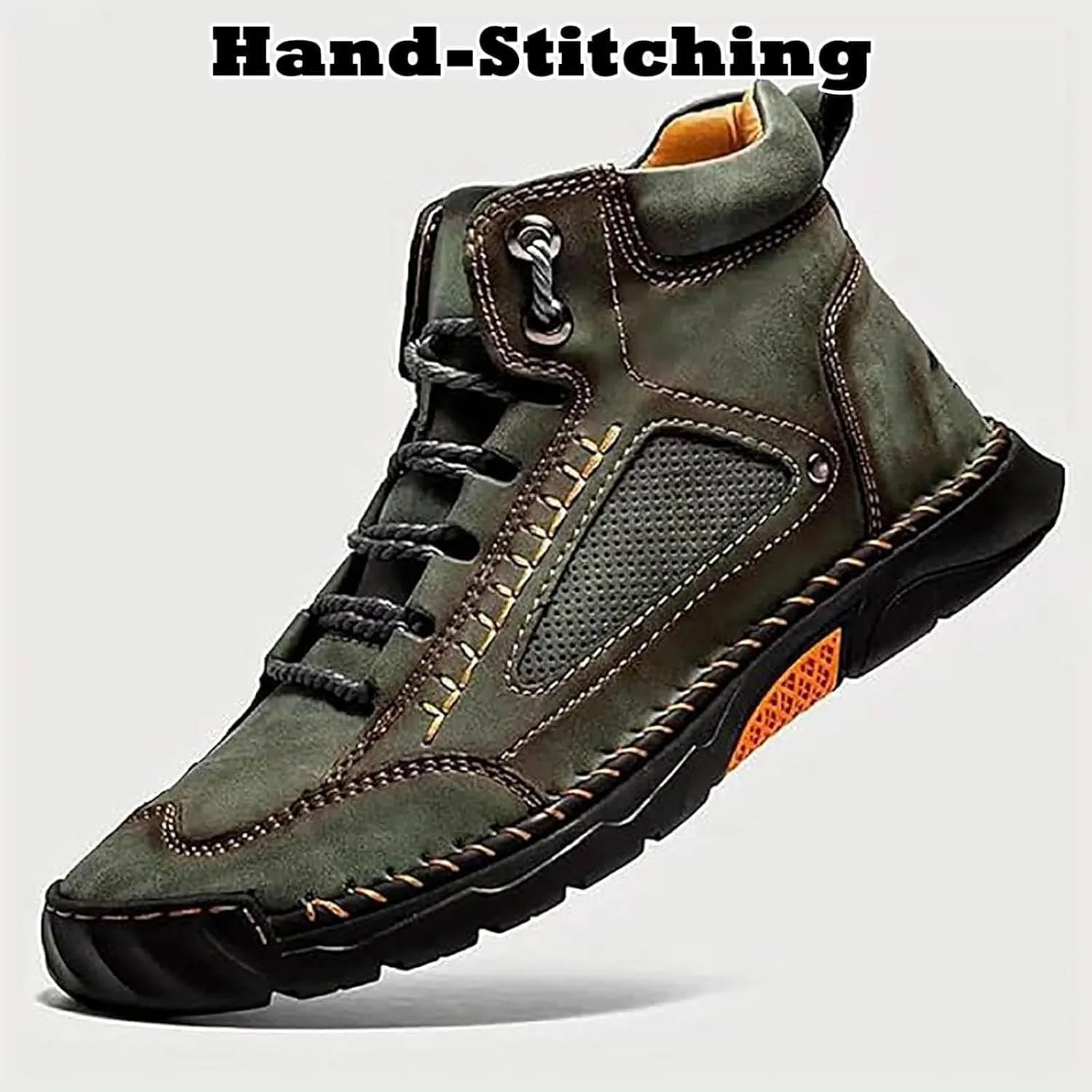 Sawbehind Mens Boots, Men's Comfortable Handmade Leather Boots, Arch Support, Slip-On, Wide Toe Waterproof Design