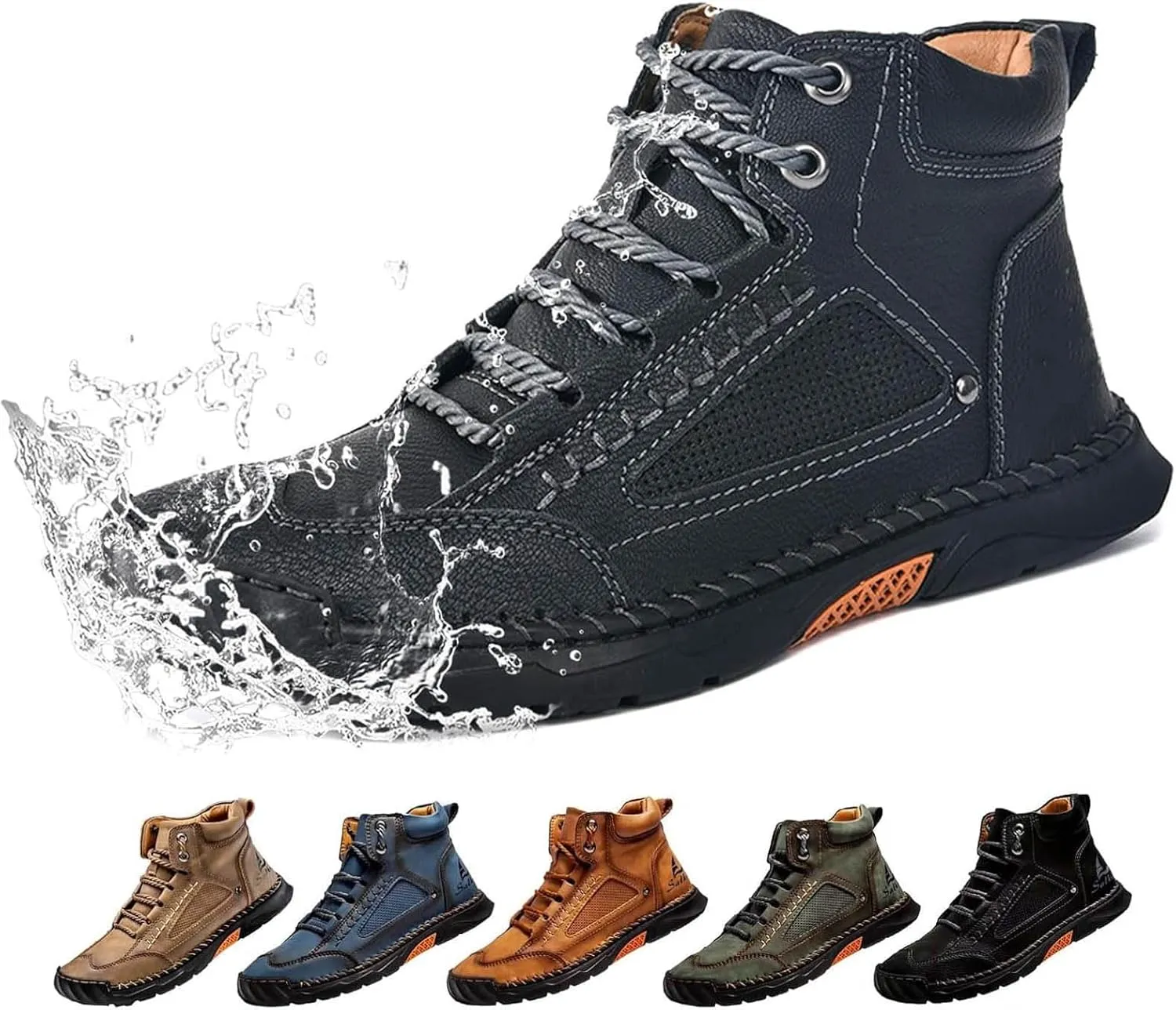 Sawbehind Mens Boots, Men's Comfortable Handmade Leather Boots, Arch Support, Slip-On, Wide Toe Waterproof Design
