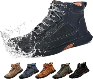 Sawbehind Mens Boots, Men's Comfortable Handmade Leather Boots, Arch Support, Slip-On, Wide Toe Waterproof Design
