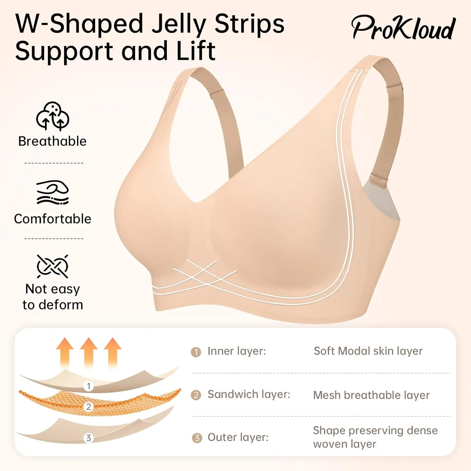 Seamless Wireless Bras for Women Full Coverage Push Up Bra Comfortable No Underwire Bralettes Deep V with Support and Lift
