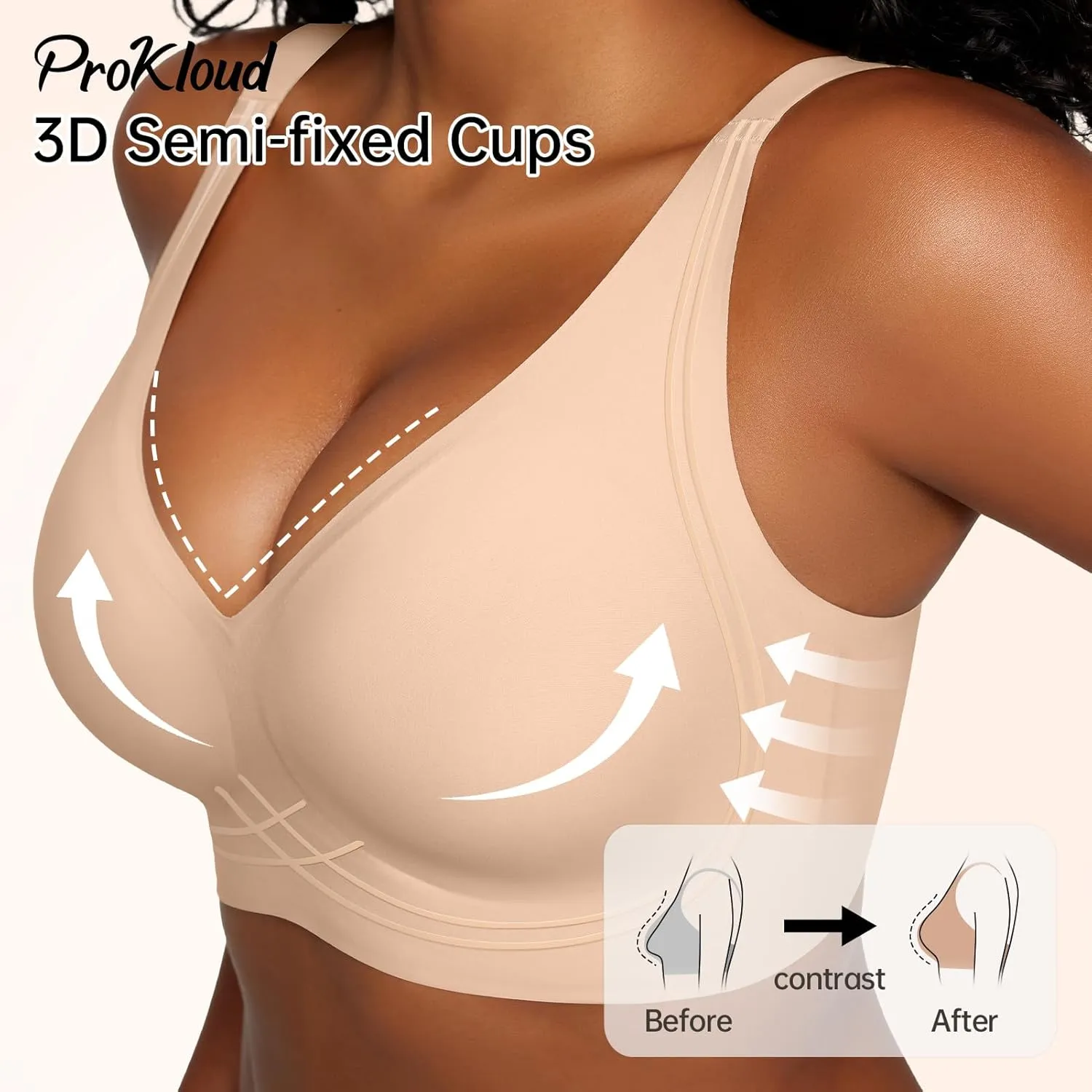 Seamless Wireless Bras for Women Full Coverage Push Up Bra Comfortable No Underwire Bralettes Deep V with Support and Lift