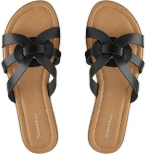 SelenePair Women's Flat Sandals Cross Strap Dress Slide Sandals Casual Summer Beach Shoes
