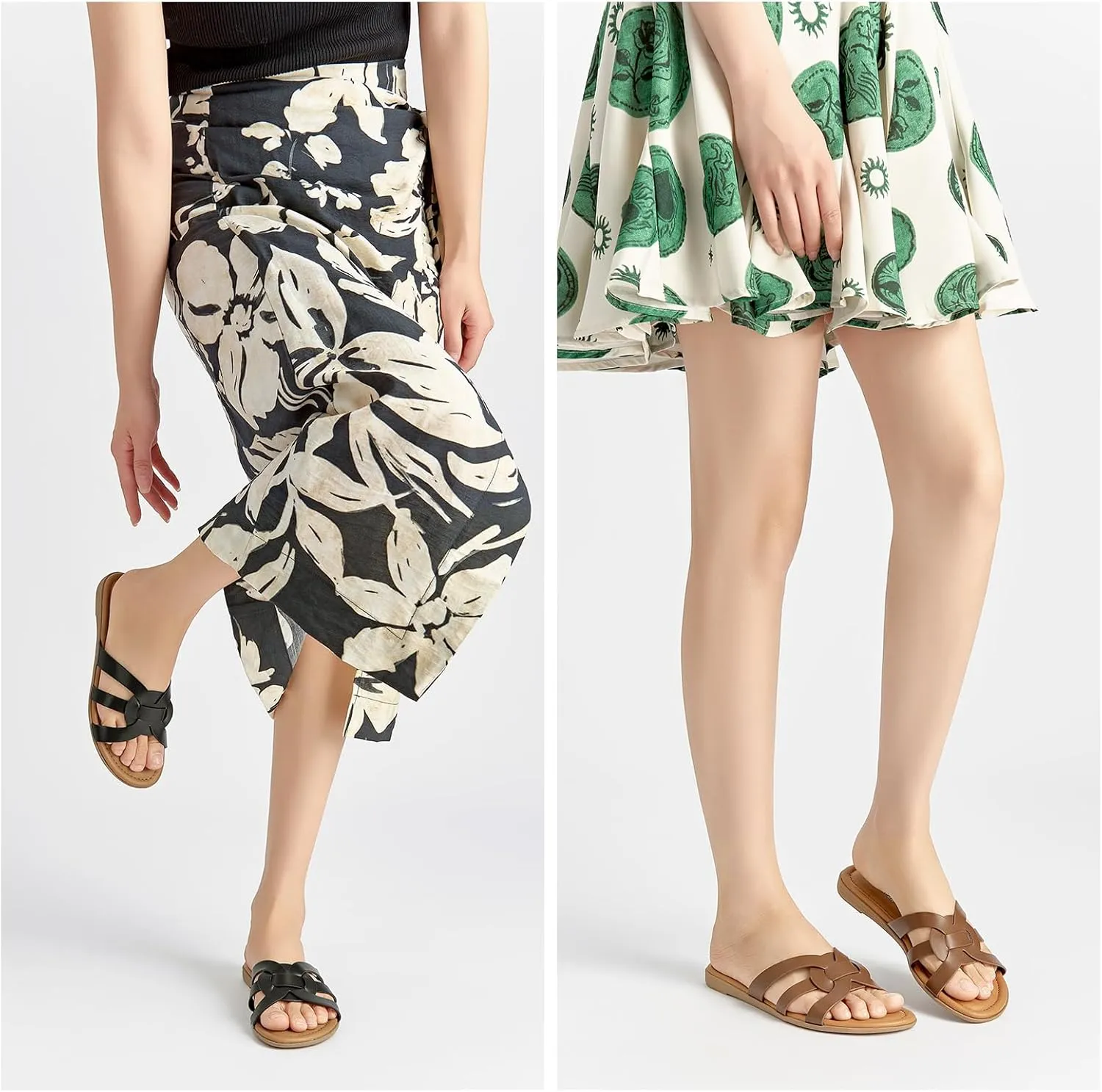 SelenePair Women's Flat Sandals Cross Strap Dress Slide Sandals Casual Summer Beach Shoes