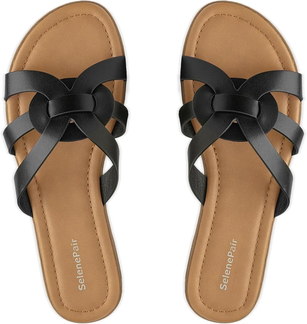 SelenePair Women's Flat Sandals Cross Strap Dress Slide Sandals Casual Summer Beach Shoes