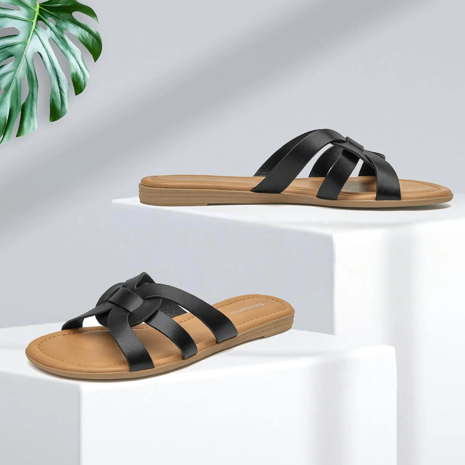 SelenePair Women's Flat Sandals Cross Strap Dress Slide Sandals Casual Summer Beach Shoes