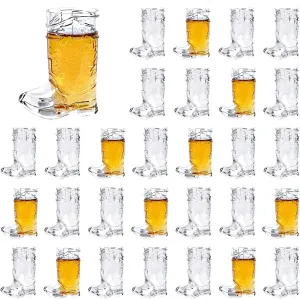 SHAOQINLIN Cowboy Boot Shot Glasses, 30 Pcs 1 oz Mini Plastic Boot Cups, Clear Pattern Beer Boot Mugs Western Cowboy Cowgirl Theme Party Supplies