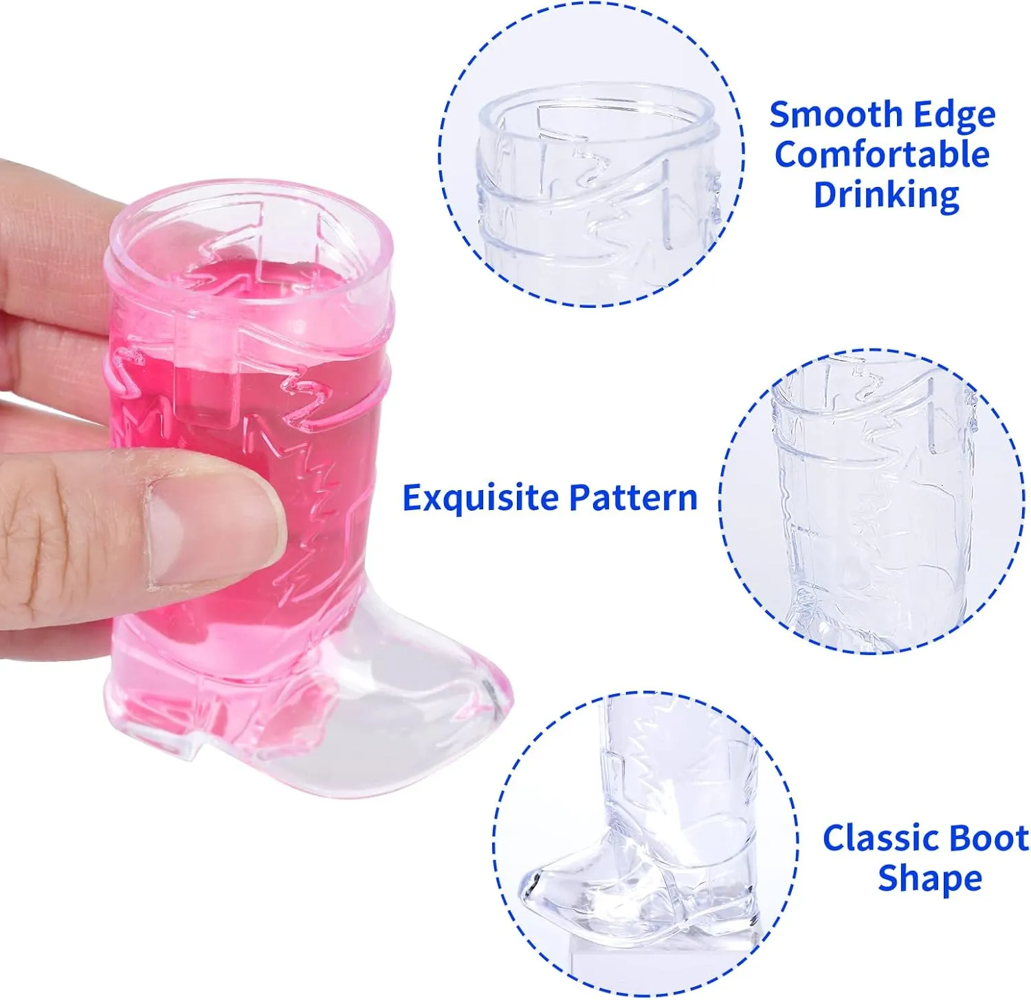 SHAOQINLIN Cowboy Boot Shot Glasses, 30 Pcs 1 oz Mini Plastic Boot Cups, Clear Pattern Beer Boot Mugs Western Cowboy Cowgirl Theme Party Supplies