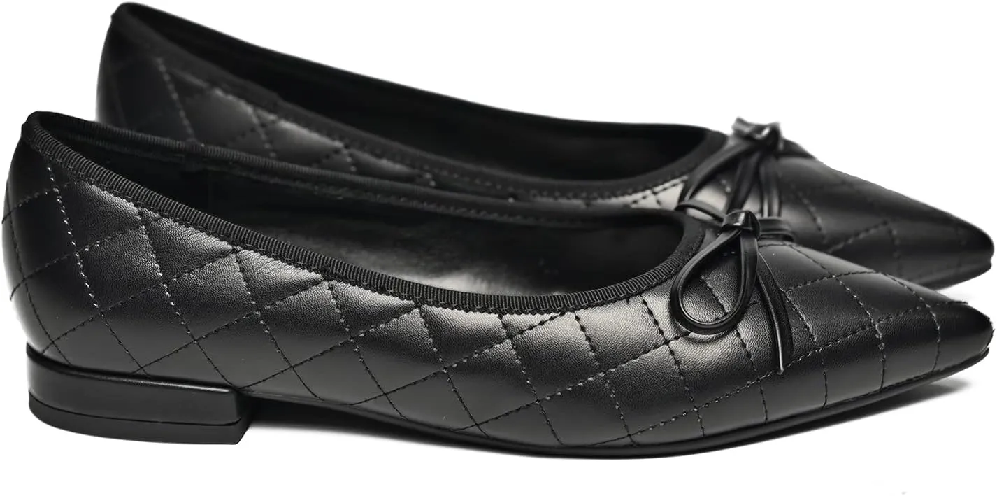 SHODENSE Women Quilted Bow Flats Pointed Toe Slip On Ballet Flats Comfortable Pointy Toe Flat Shoes Bow Tie 0.5 Inch Flat Heel Dress Shoes Matte Office Party Wedding Bridal Driver Flats 4-11 M US