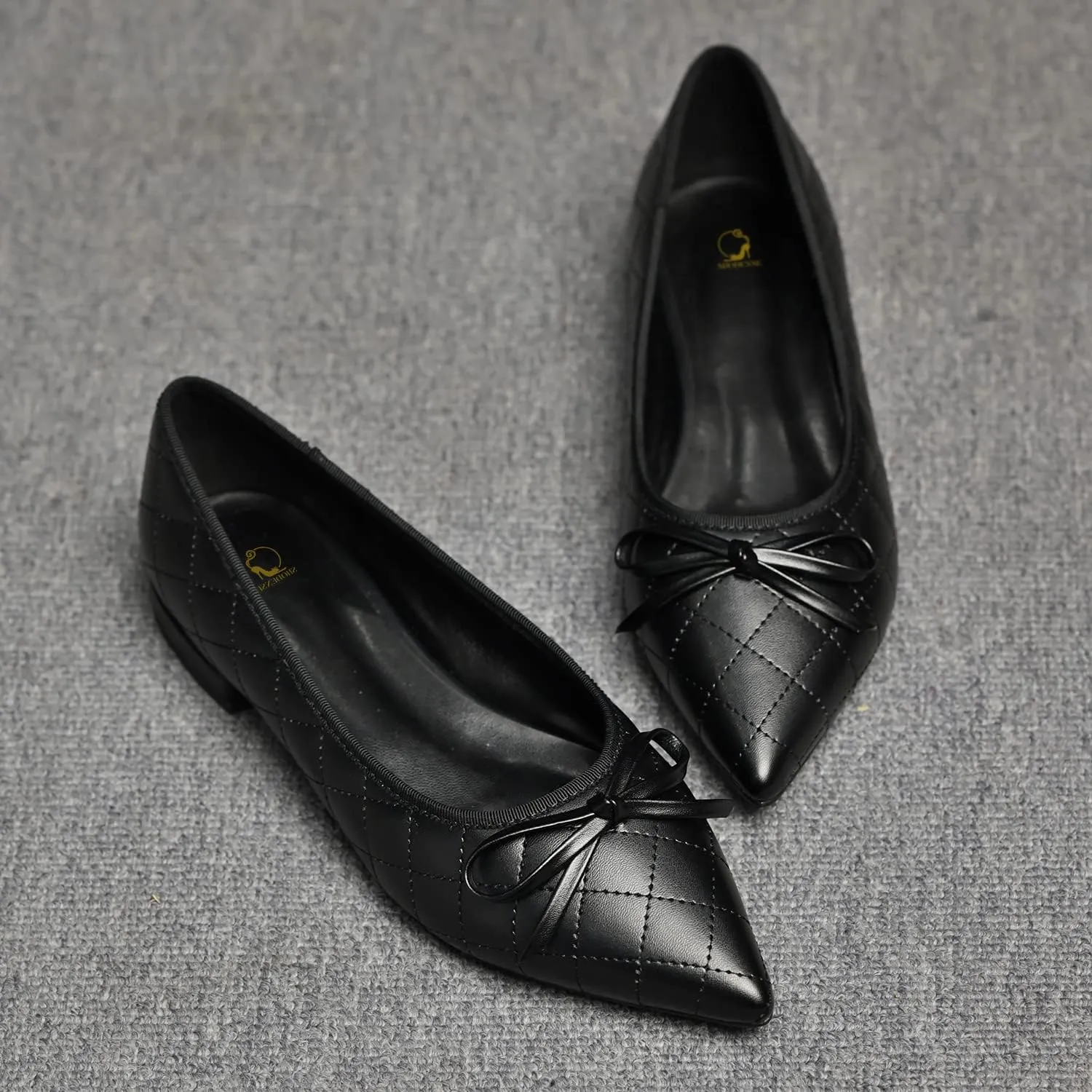 SHODENSE Women Quilted Bow Flats Pointed Toe Slip On Ballet Flats Comfortable Pointy Toe Flat Shoes Bow Tie 0.5 Inch Flat Heel Dress Shoes Matte Office Party Wedding Bridal Driver Flats 4-11 M US