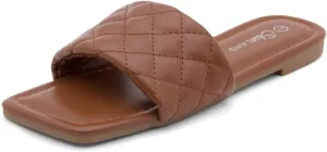 Shoe Land Anisha Women's Flat Sandals, Fashion Slides with Square Open Toe, Quilted Single Band Dressy Sandals, Slip-On Slippers for Summer, Daily Wear, Prom, and Party