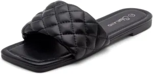 Shoe Land Anisha Women's Flat Sandals, Fashion Slides with Square Open Toe, Quilted Single Band Dressy Sandals, Slip-On Slippers for Summer, Daily Wear, Prom, and Party