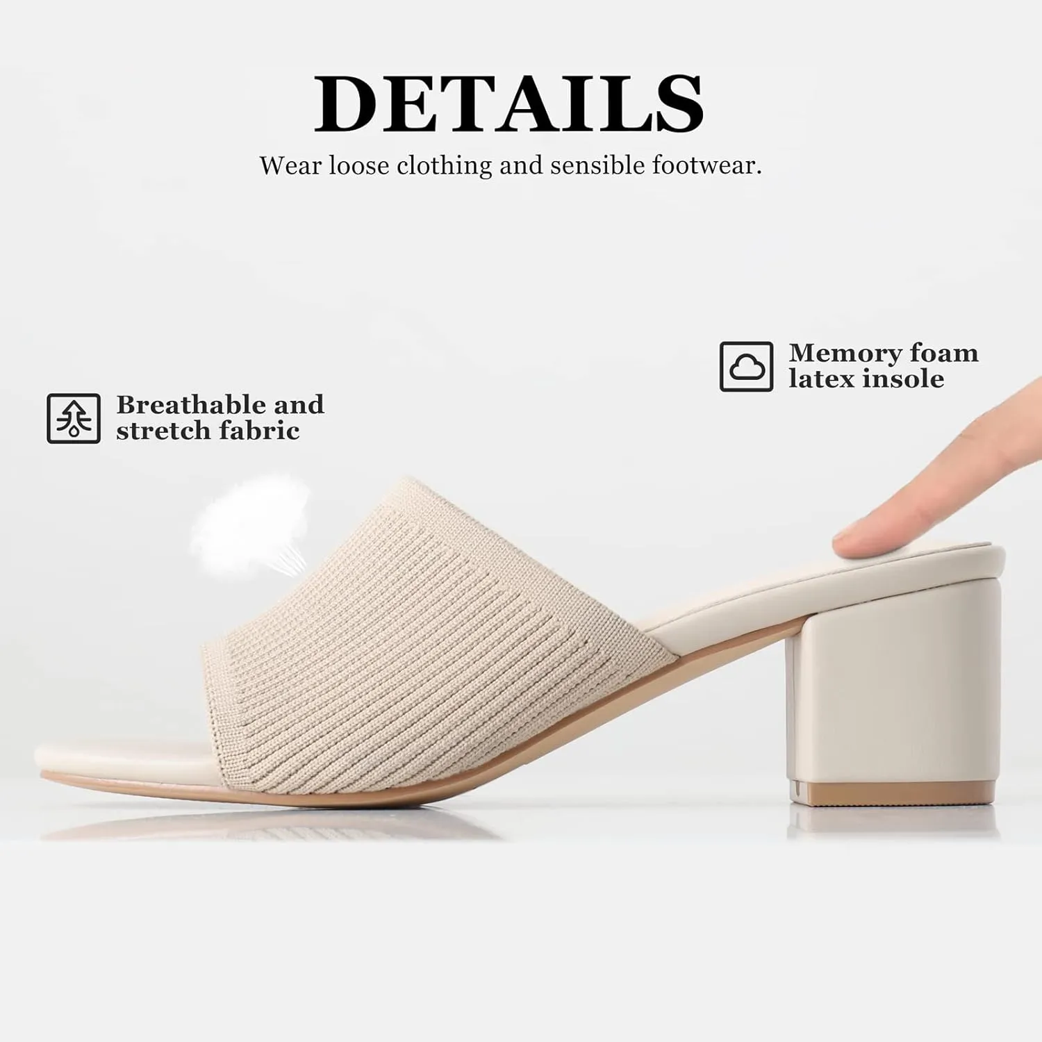Shoe'N Tale Heeled Sandals For Women Square Open Toe Heeled Mules Chunky Block Low Heel Slip On Slides