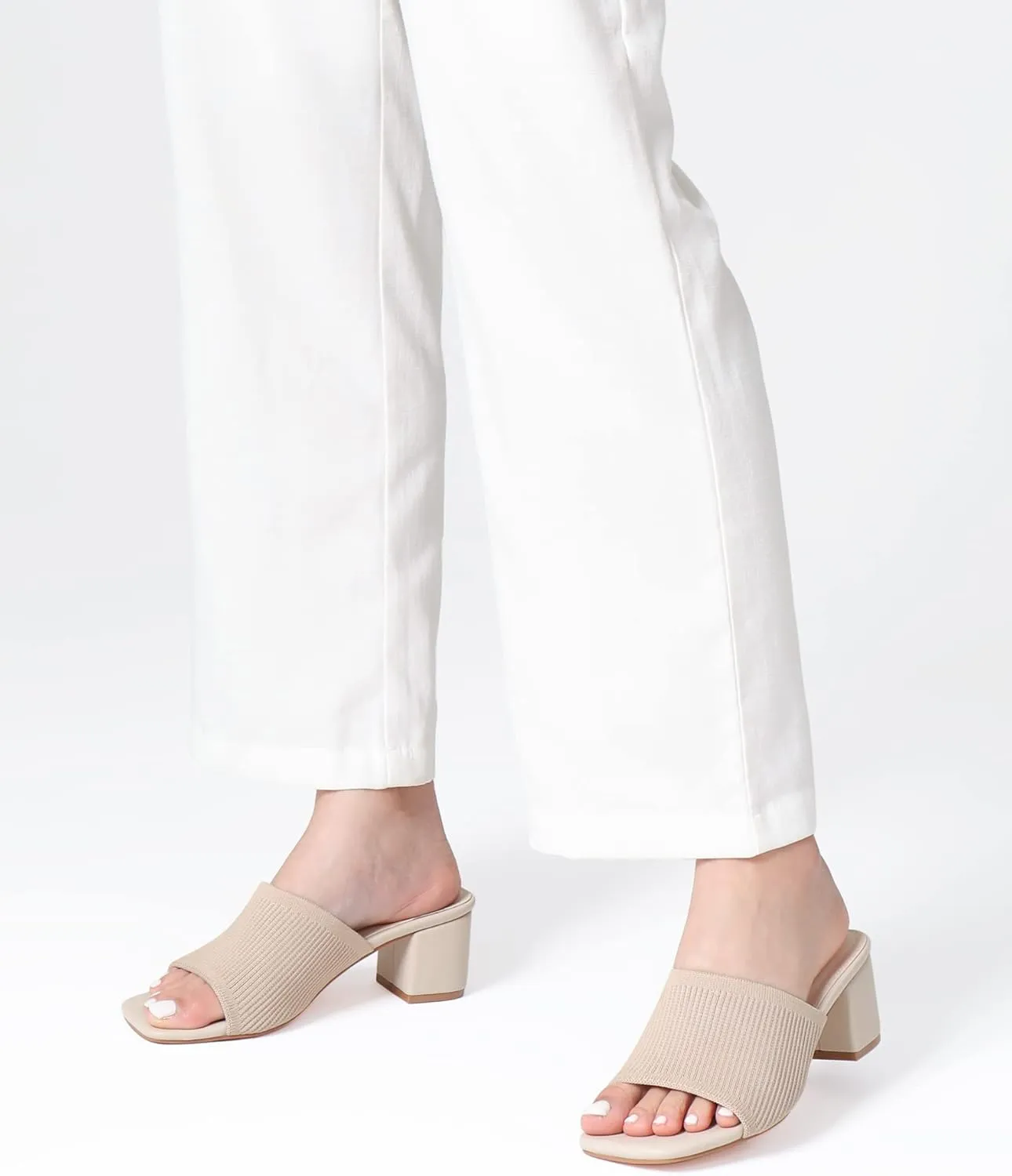 Shoe'N Tale Heeled Sandals For Women Square Open Toe Heeled Mules Chunky Block Low Heel Slip On Slides