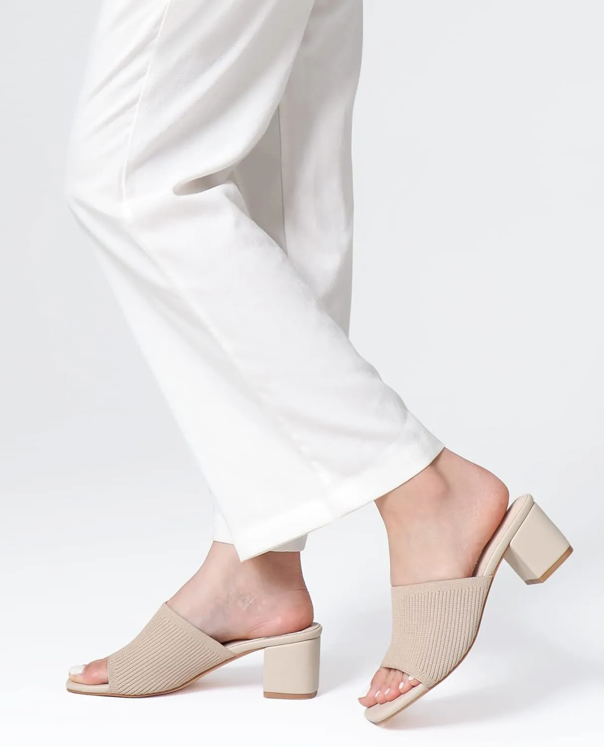Shoe'N Tale Heeled Sandals For Women Square Open Toe Heeled Mules Chunky Block Low Heel Slip On Slides