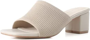 Shoe'N Tale Heeled Sandals For Women Square Open Toe Heeled Mules Chunky Block Low Heel Slip On Slides