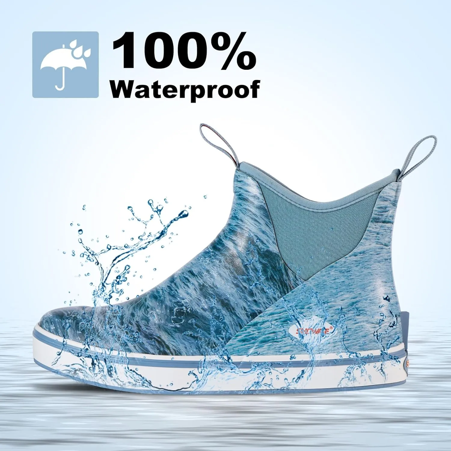 Showave Men's Deck Boots Waterproof Ankle Rubber Rain Boots Non-slip Boat Booties for Sailing Fishing and Outdoors
