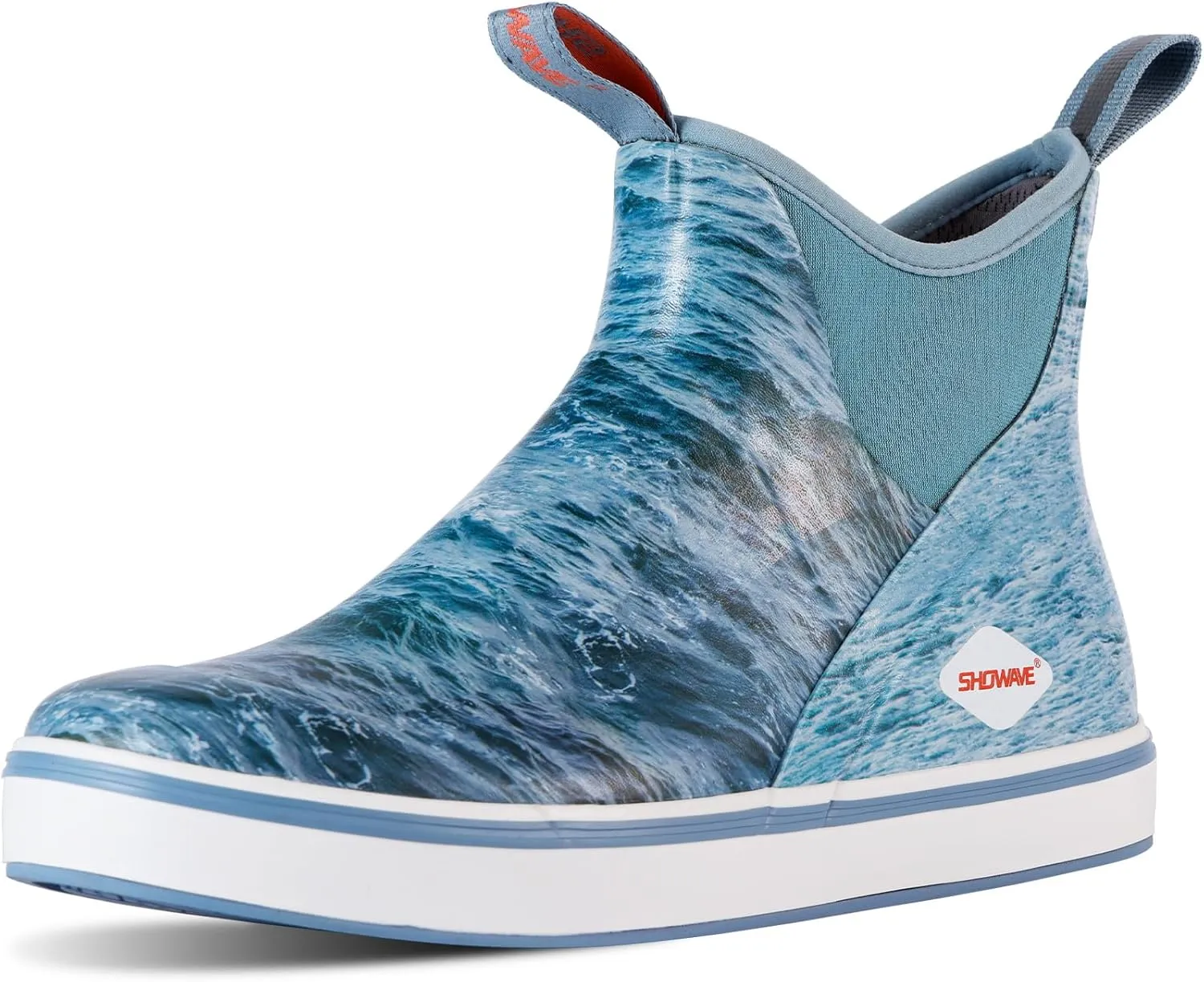 Showave Men's Deck Boots Waterproof Ankle Rubber Rain Boots Non-slip Boat Booties for Sailing Fishing and Outdoors