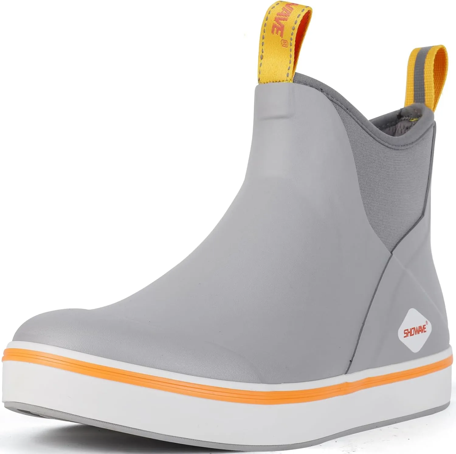 Showave Men's Deck Boots Waterproof Ankle Rubber Rain Boots Non-slip Boat Booties for Sailing Fishing and Outdoors