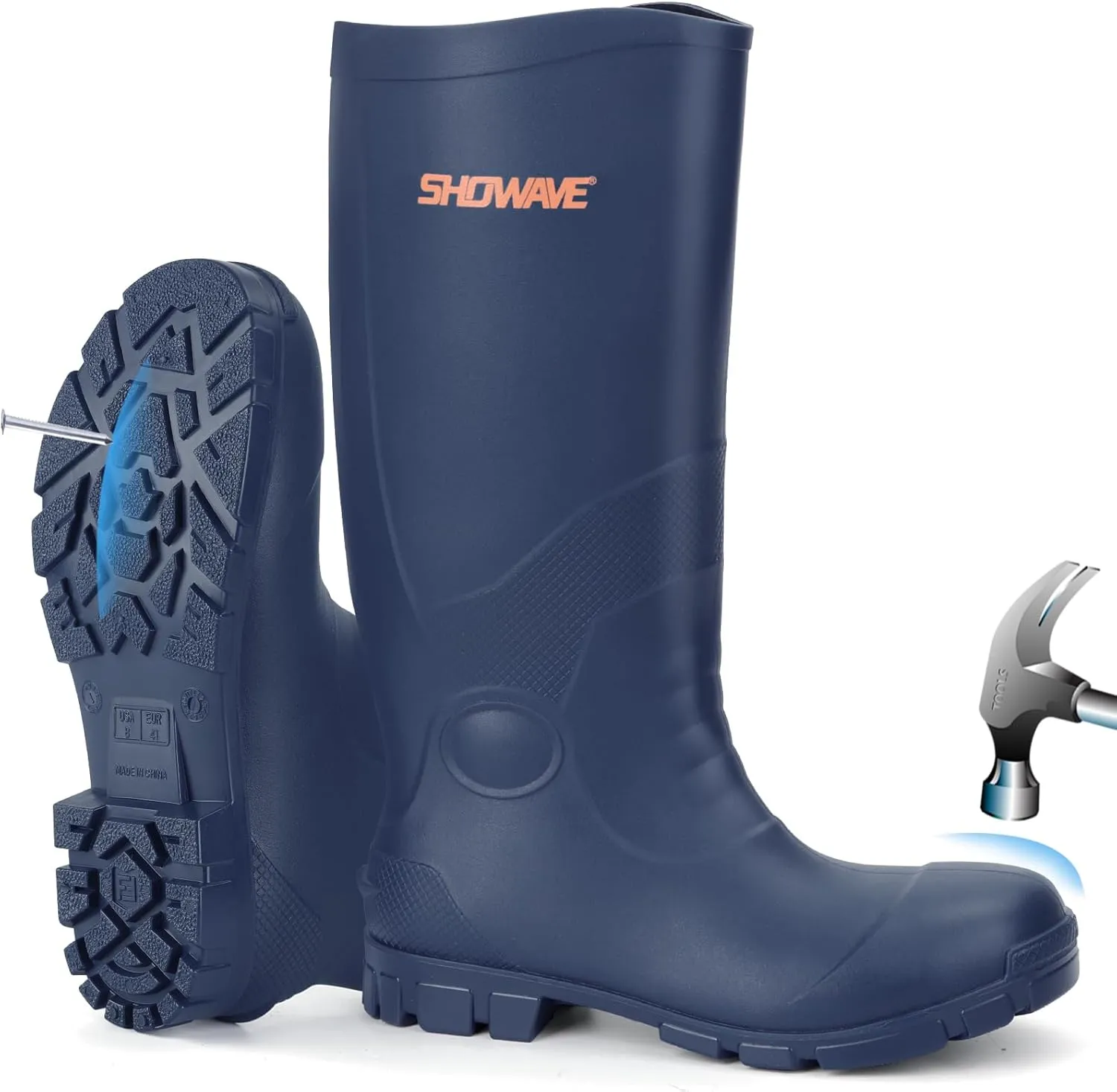 Showave Steel Toe Boots for Men Rubber Work Boot Waterproof Durable Concrete Booties for Hunting Manufacturing Construction