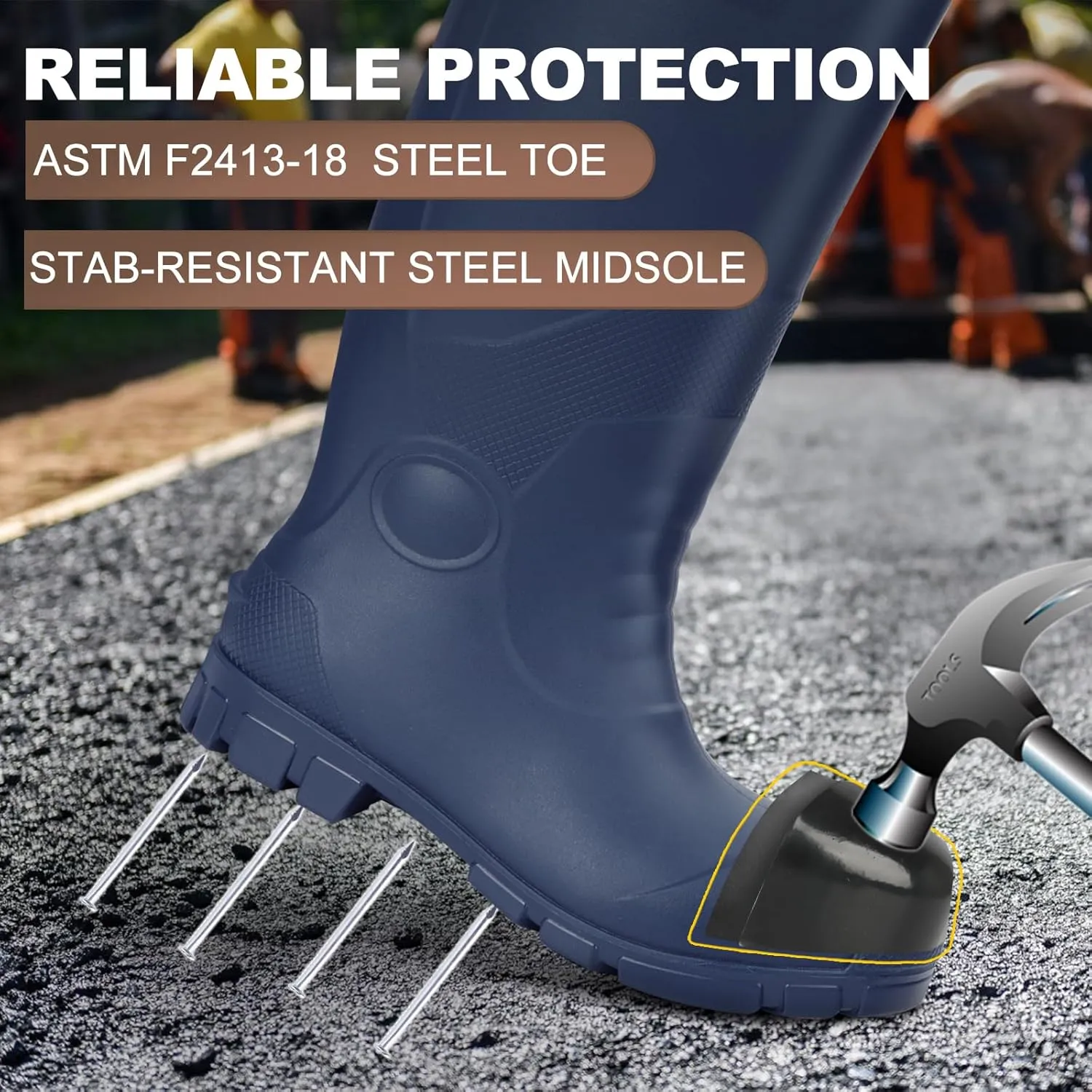Showave Steel Toe Boots for Men Rubber Work Boot Waterproof Durable Concrete Booties for Hunting Manufacturing Construction