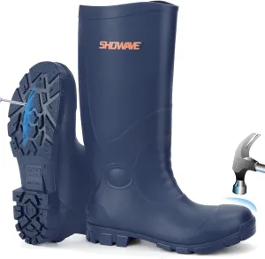 Showave Steel Toe Boots for Men Rubber Work Boot Waterproof Durable Concrete Booties for Hunting Manufacturing Construction