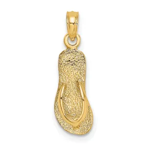Single Polished Strap Flip-Flop Charm Pendant in Real 14k Yellow Gold