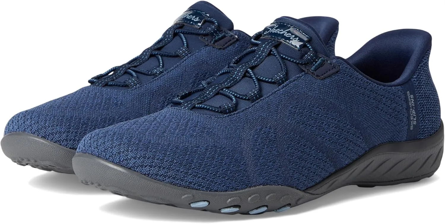 Skechers Modern Comfort Women's Women's Breathe Easy-Knitty Waves Hands Free Slip-Ins Sneaker, Navy, 9
