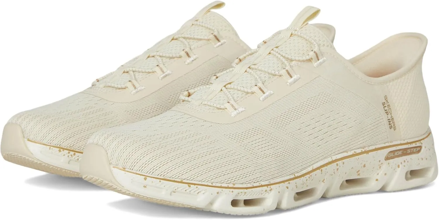 Skechers Sport Women's Glide-Step GRATIFY-PACE Hands Free Slip-INS Sneaker, NTGD=Natural/Gold, 9