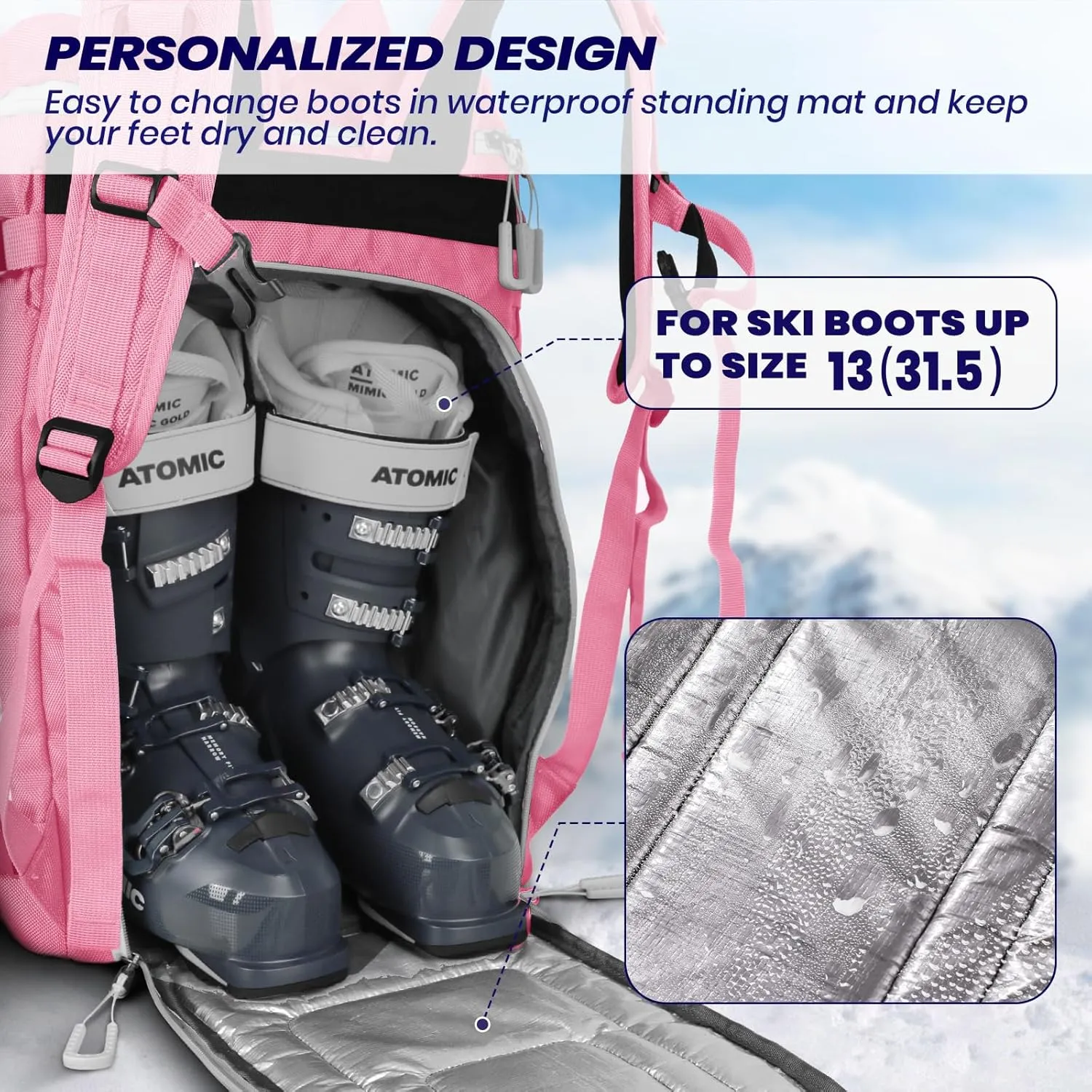 Ski Boot Bag, Large 55L Ski Boot Bag Backpack 1680D Nylon Waterproof Ski Bag for Helmet, Goggles, Gloves, Skis Snowboard & Accessories Travel