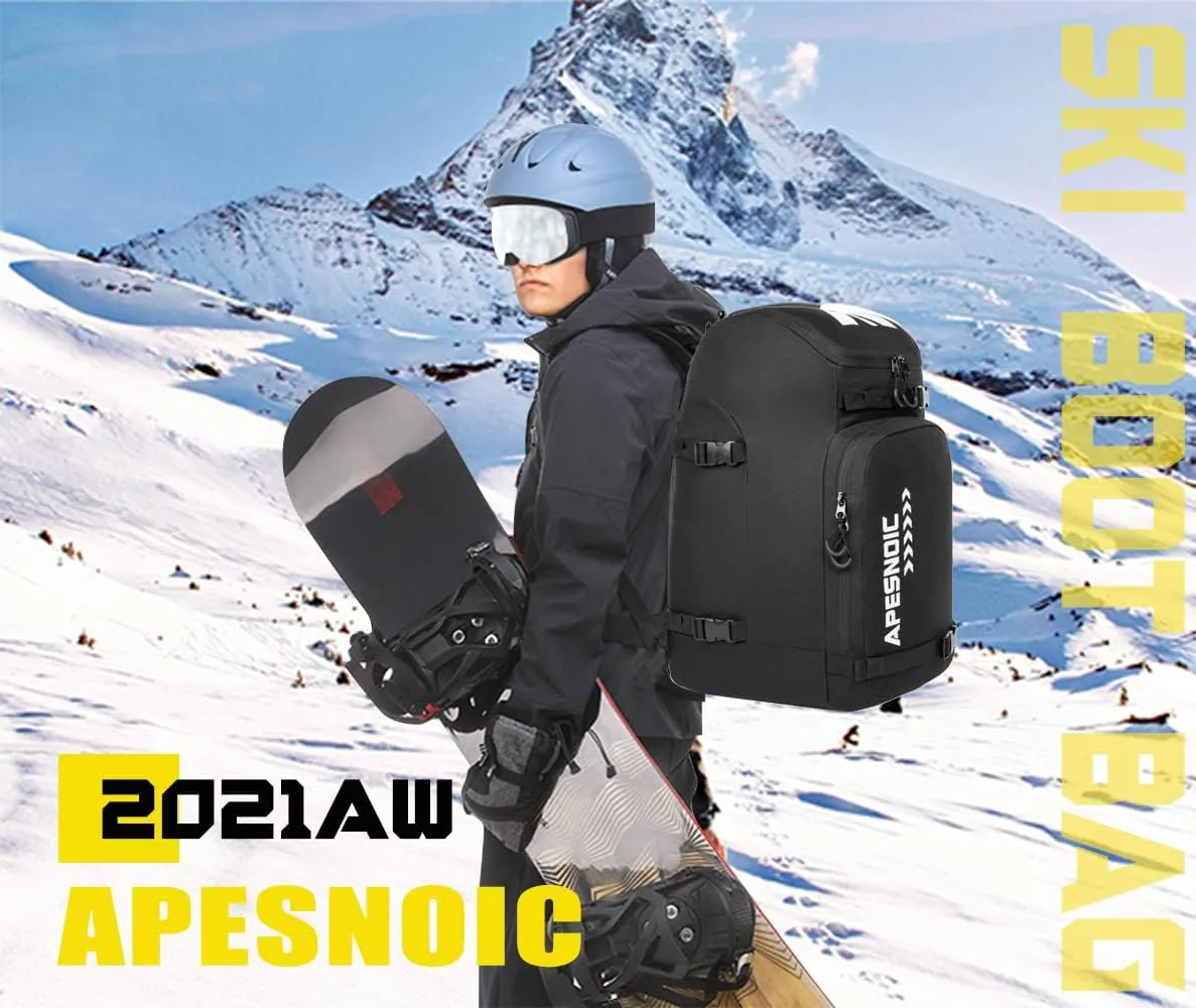 Ski Boot Bag - Ski and Snowboard Boots Backpack，Excellent for Travel with Waterproof Exterior & Bottom - for Men, Women and Youth.