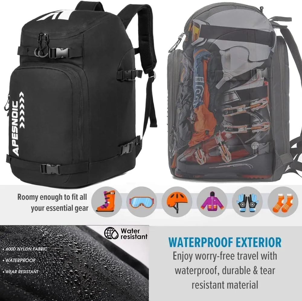 Ski Boot Bag - Ski and Snowboard Boots Backpack，Excellent for Travel with Waterproof Exterior & Bottom - for Men, Women and Youth.