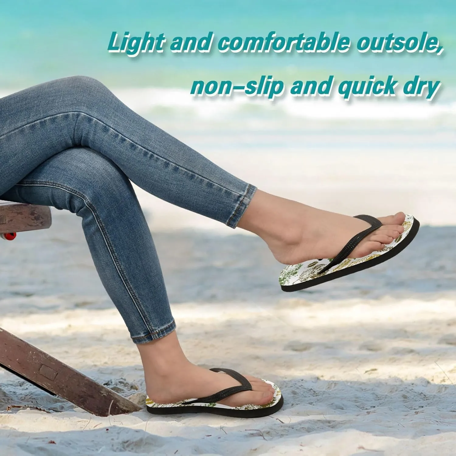 Slim Flip Flops for Women Beach - Ombre Autumn Leaves Casual Thong Flat Sandals Rubber Slide Slippers Shower Shoes