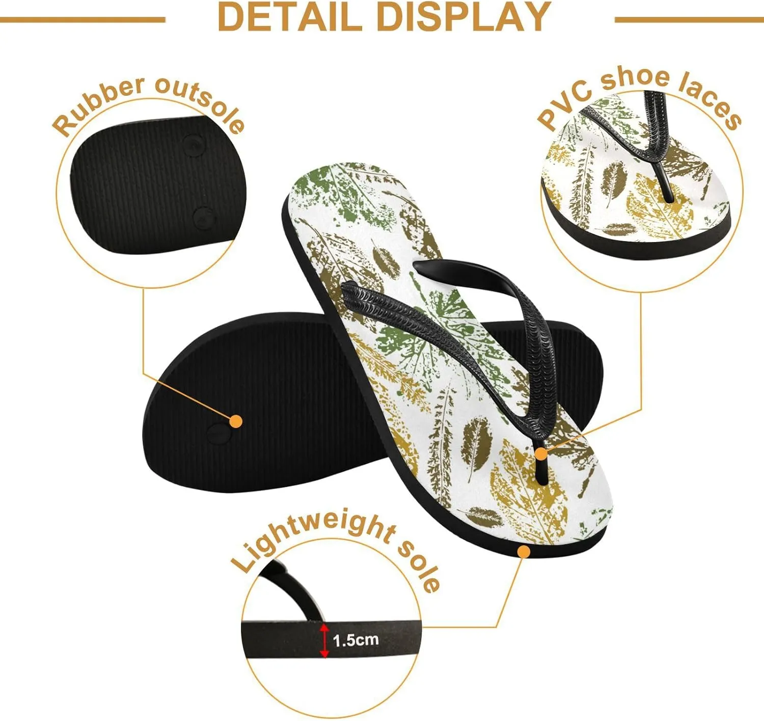 Slim Flip Flops for Women Beach - Ombre Autumn Leaves Casual Thong Flat Sandals Rubber Slide Slippers Shower Shoes