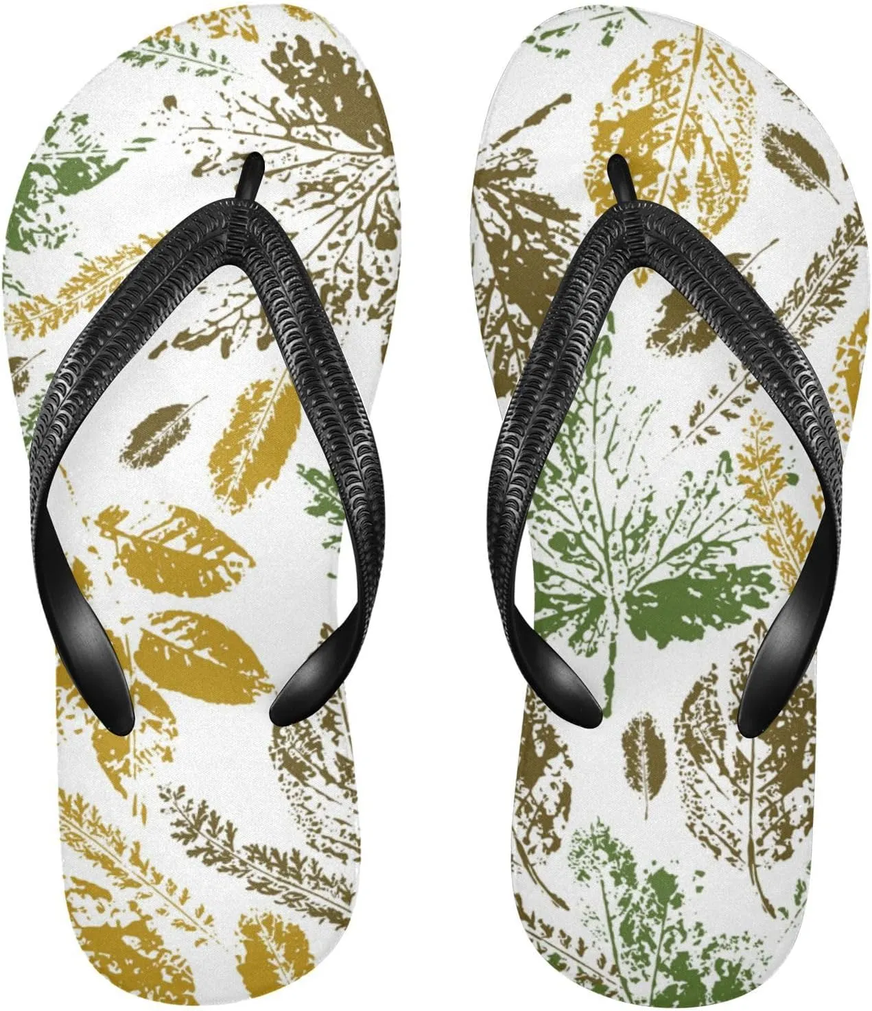 Slim Flip Flops for Women Beach - Ombre Autumn Leaves Casual Thong Flat Sandals Rubber Slide Slippers Shower Shoes