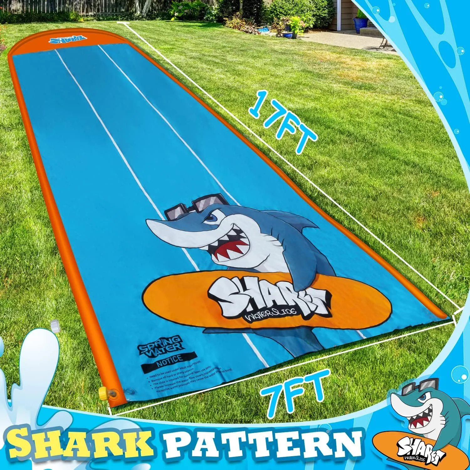Slip Water Slide, 17ftx3 Lane Slip Water Slide for Kids Backyard Lawn,Summer Water Toys Outdoor Sprinkler with 3 Sliding Racing Lanes and 3 Inflatable Bodyboards