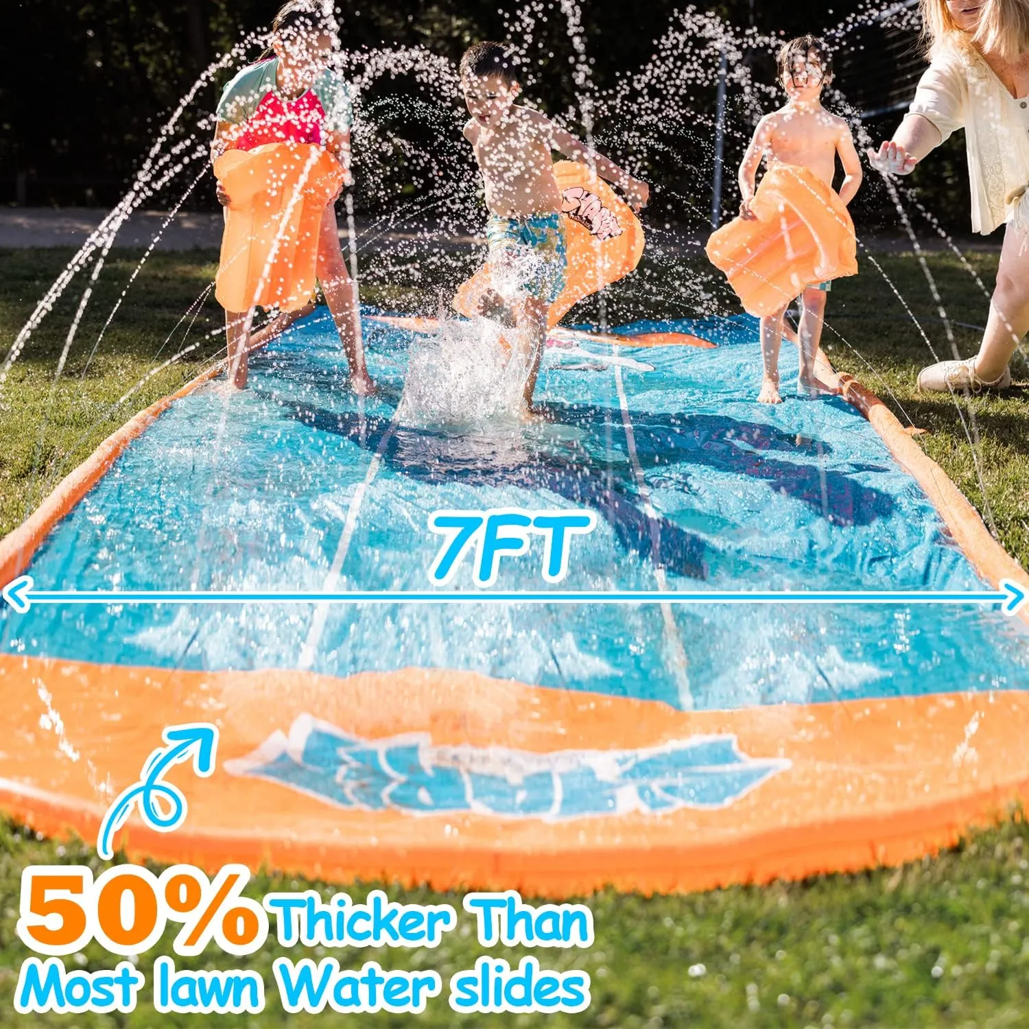Slip Water Slide, 17ftx3 Lane Slip Water Slide for Kids Backyard Lawn,Summer Water Toys Outdoor Sprinkler with 3 Sliding Racing Lanes and 3 Inflatable Bodyboards