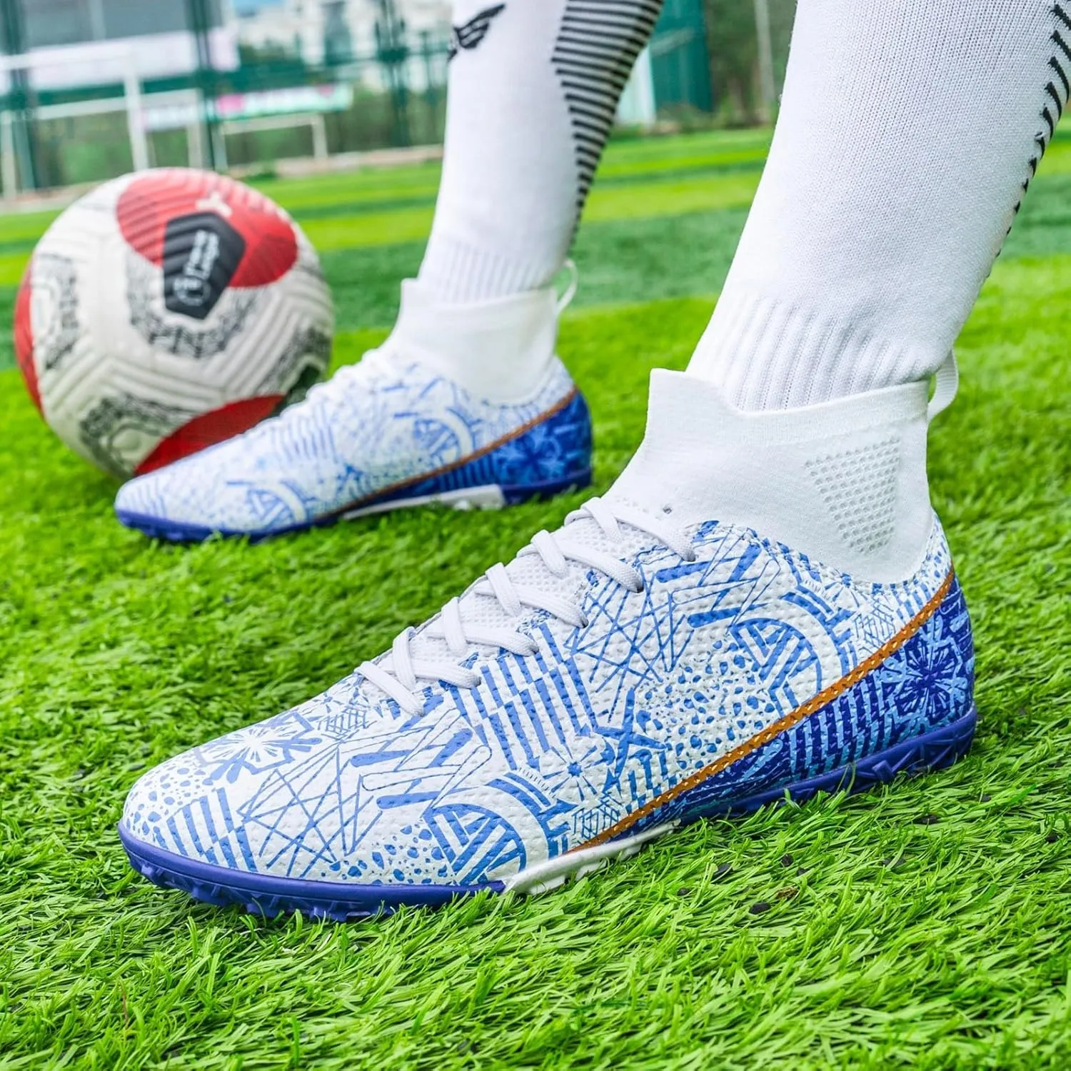 Soccer Cleats for Mens Womens Turf Soccer Shoes Indoor Footall Cleats High Ankle TF AG FG Football Boots Wide Training Sneaker
