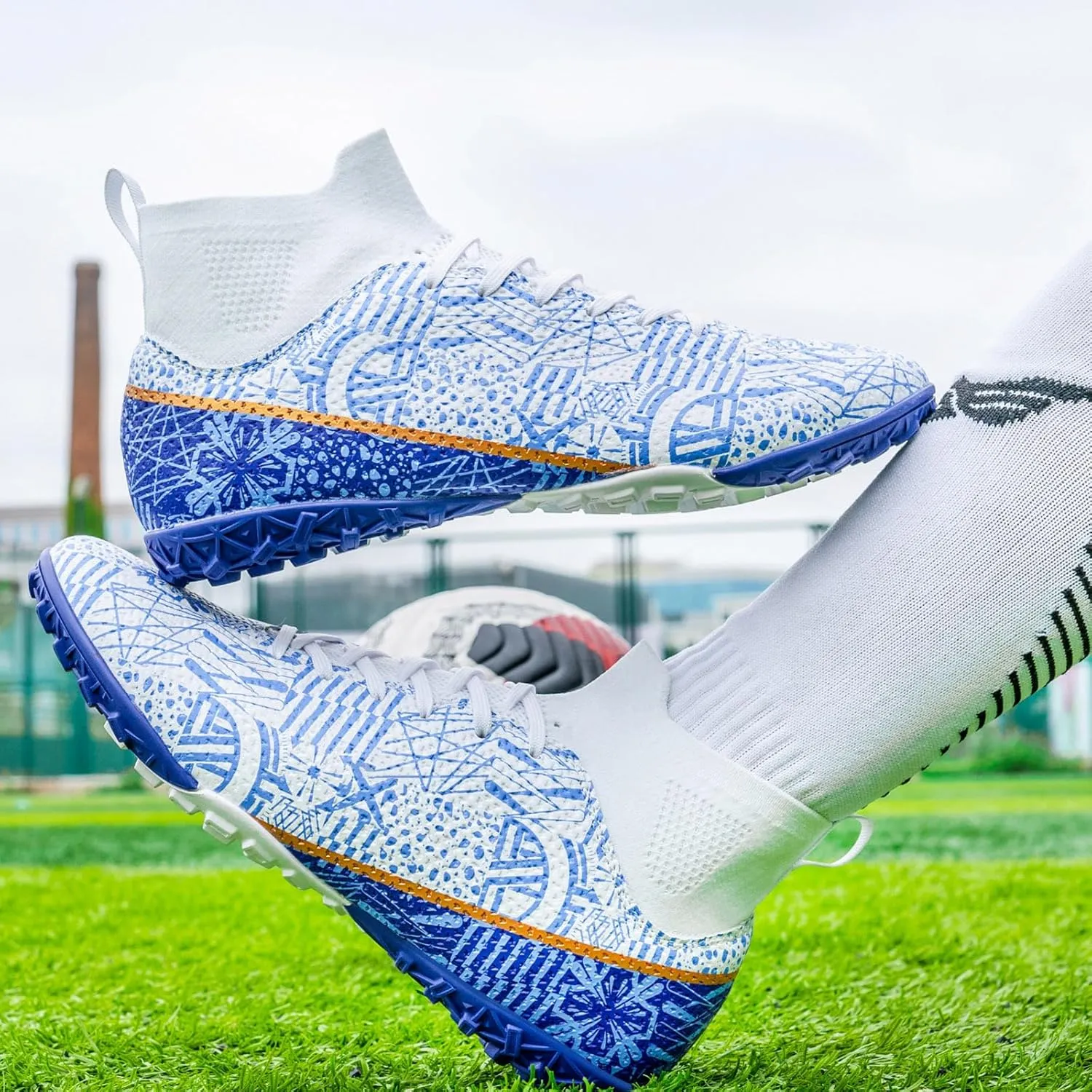 Soccer Cleats for Mens Womens Turf Soccer Shoes Indoor Footall Cleats High Ankle TF AG FG Football Boots Wide Training Sneaker