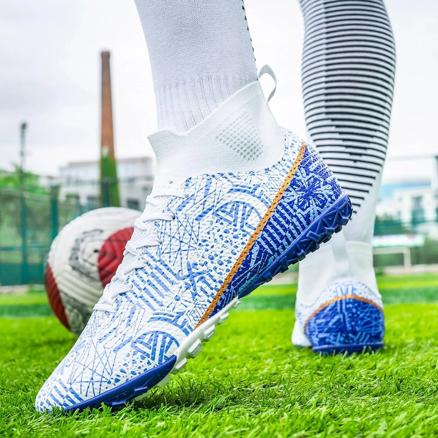 Soccer Cleats for Mens Womens Turf Soccer Shoes Indoor Footall Cleats High Ankle TF AG FG Football Boots Wide Training Sneaker