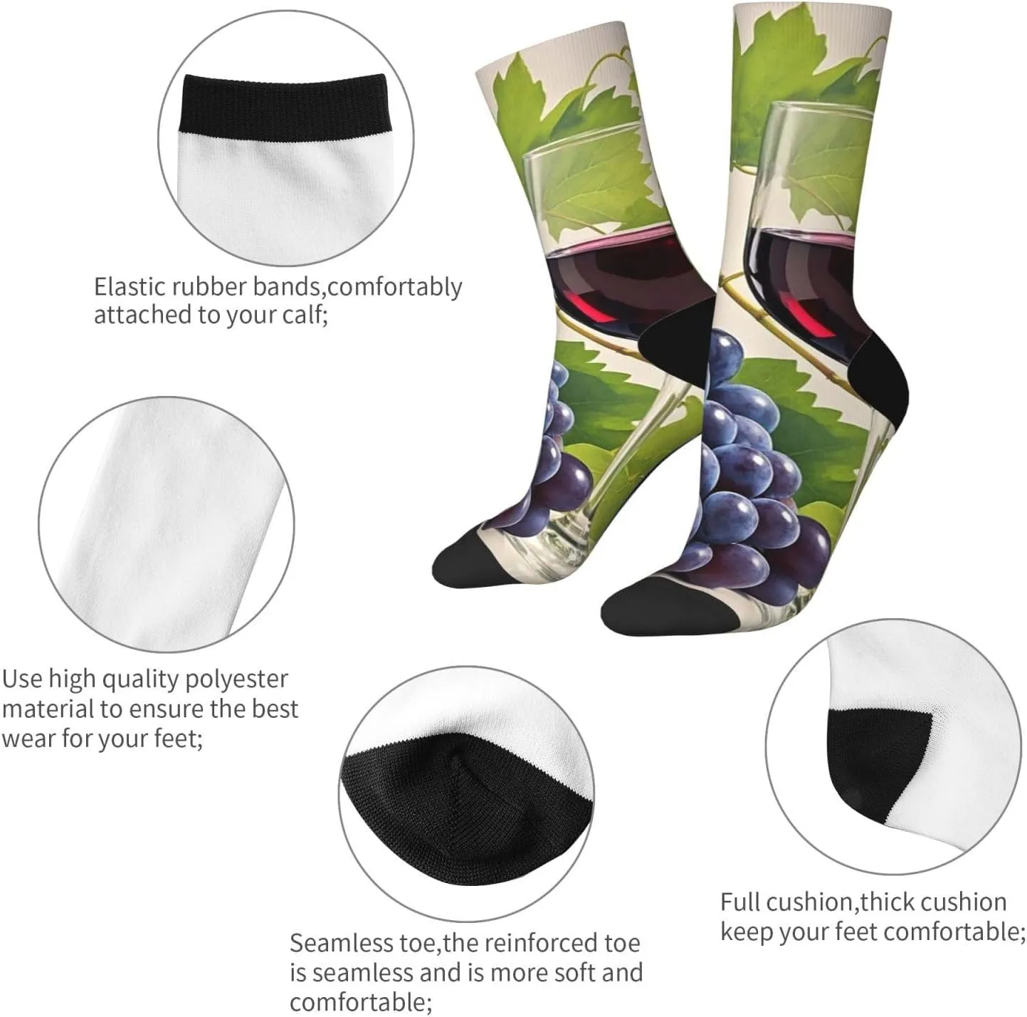 Socks for Women Men Breathable Moisture Wicking Boot Socks Grape Wine Warm Calf Socks